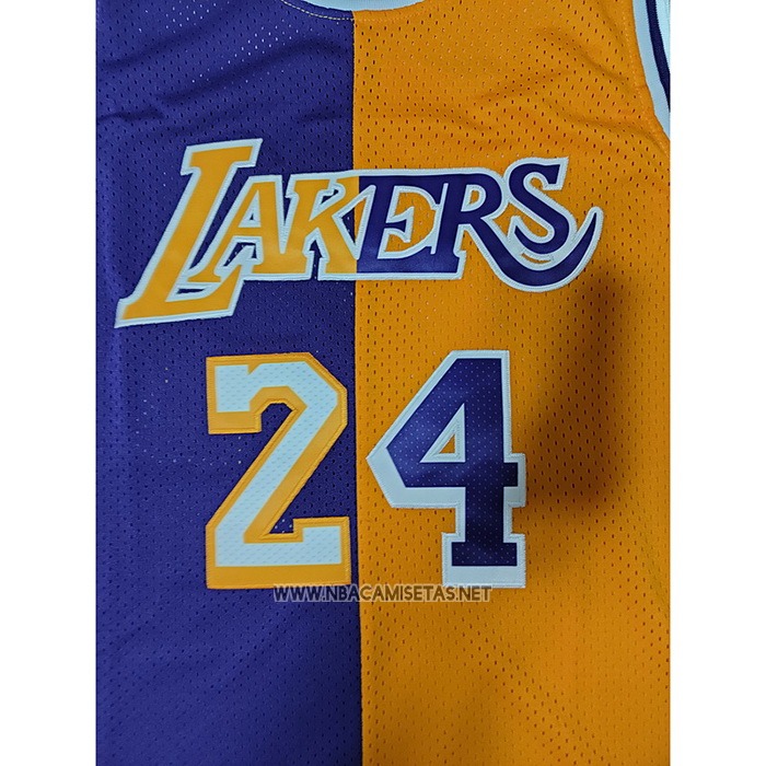Camiseta Los Angeles Lakers Kobe Bryant NO 24 Mitchell & Ness 1996-97 Split Amarillo Violeta